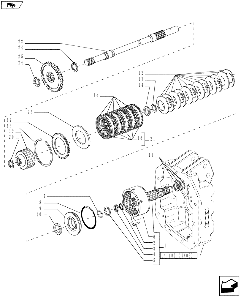 Схема запчастей Case IH MAGNUM 180 - (14.102.01) - PTO, CLUTCH, WITH POWERSHIFT TRANSMISSION (14) - MAIN GEARBOX & DRIVE