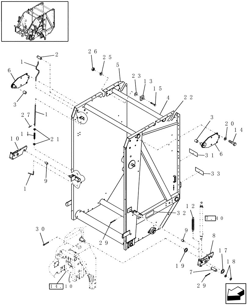 Схема запчастей Case IH RBX562 - (14.39) - TAILGATE & TAILGATE LATCH (14) - BALE CHAMBER