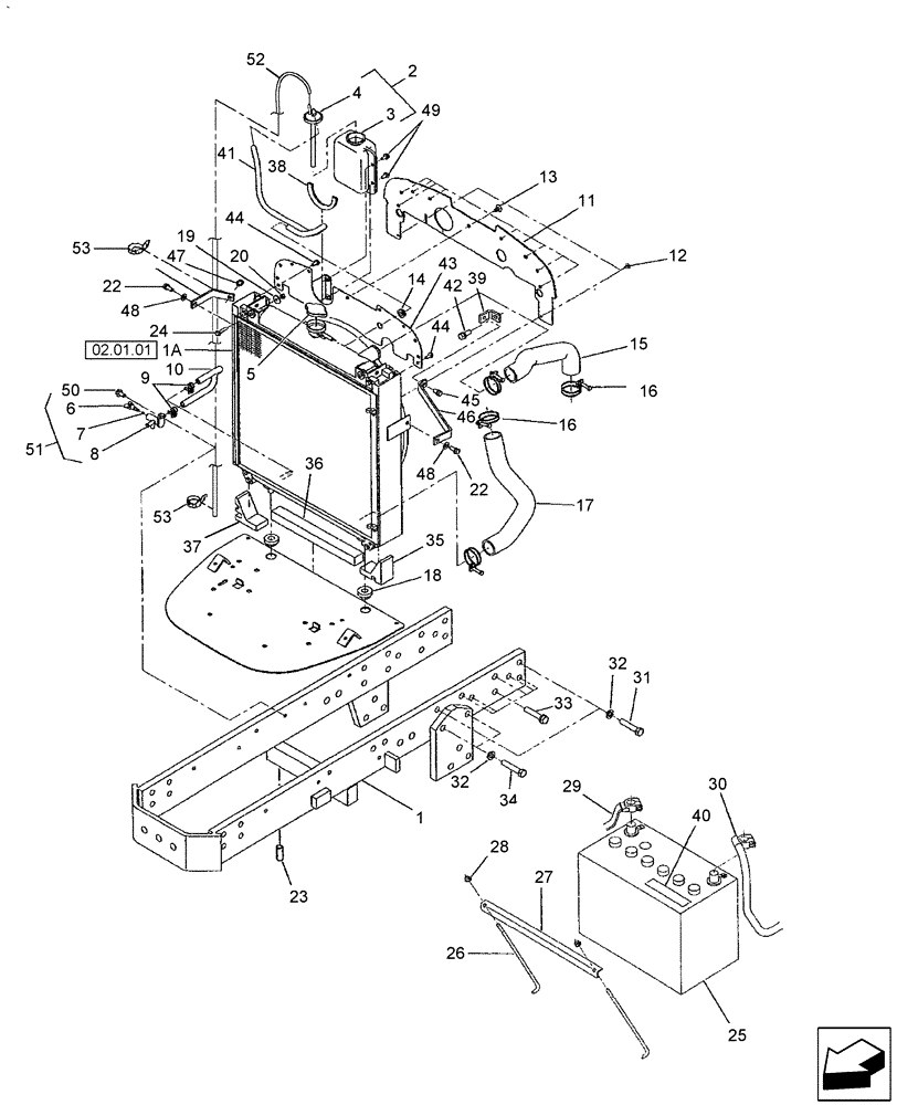 Схема запчастей Case IH DX55 - (02.01) - RADIATOR & BATTERY (02) - ENGINE EQUIPMENT