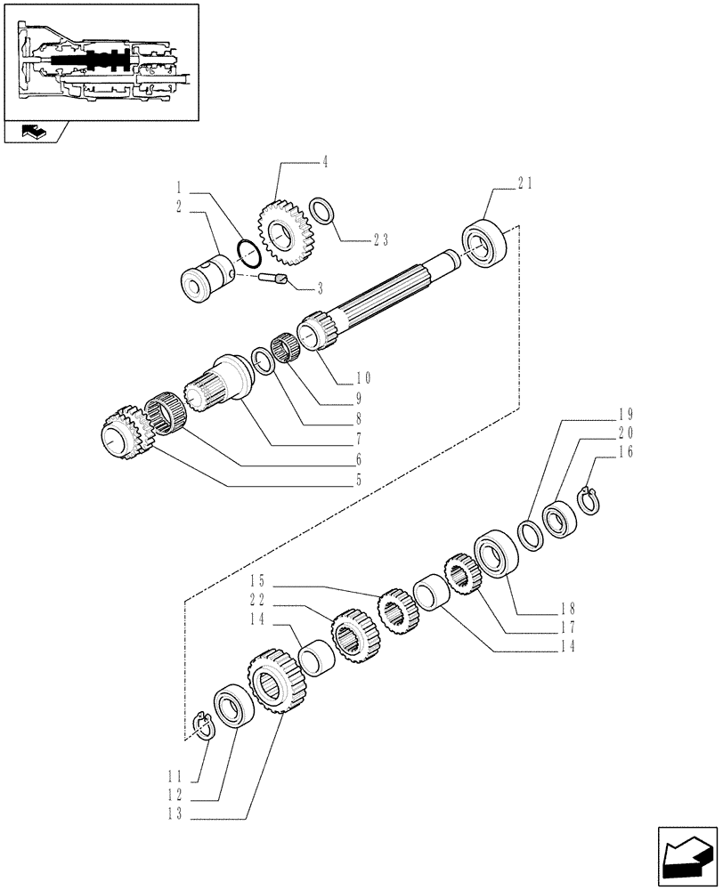 Схема запчастей Case IH FARMALL 90 - (1.28.1/01[02]) - 20X12 TRANSMISSION WITH SYNCHRO SHUTTLE AND CREEPER - SHAFTS AND GEARS (VAR.335113-335115-336115-743904) (03) - TRANSMISSION