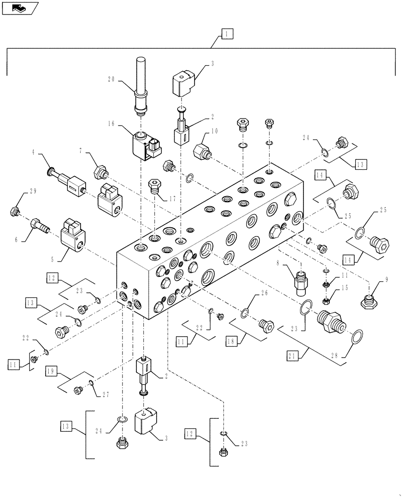 Схема запчастей Case IH 810 - (35.359.05[02]) - VALVE BREAKDOWN, DOUBLE BIN WITHOUT AUGERS (35) - HYDRAULIC SYSTEMS