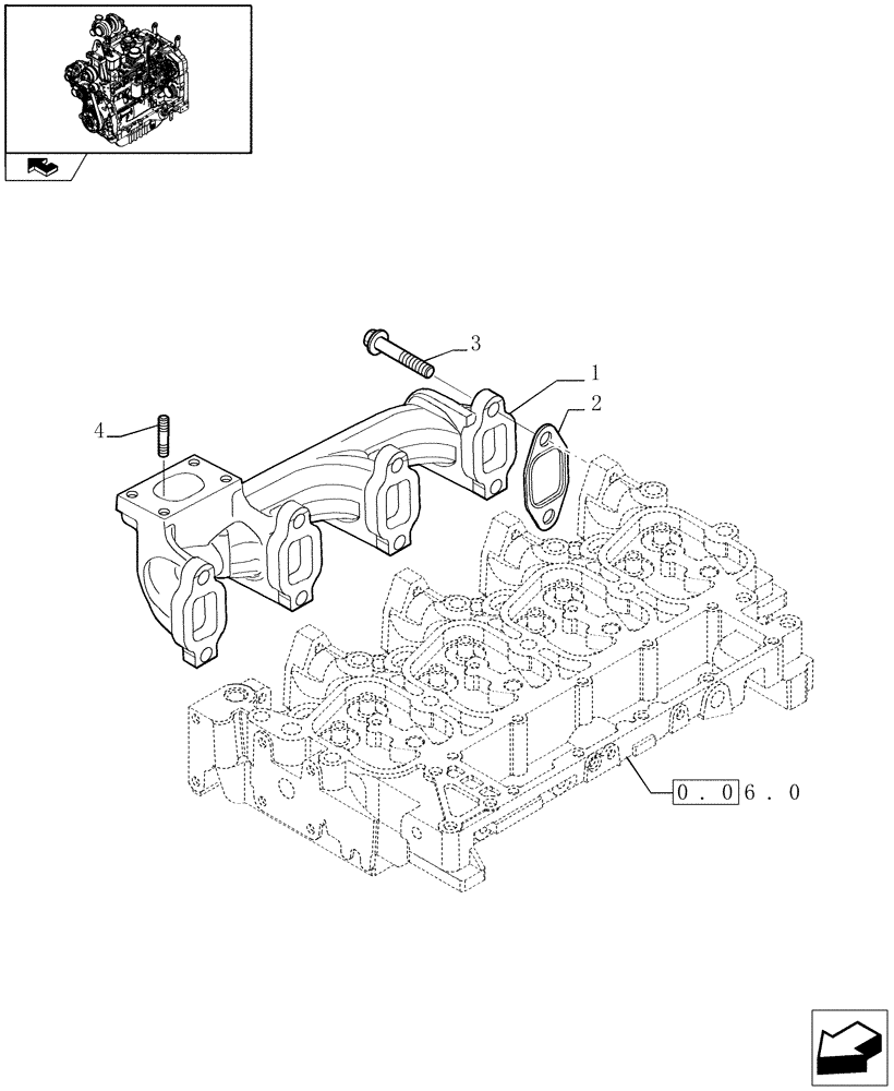 Схема запчастей Case IH FARMALL 85U - (0.07.7) - EXHAUST MANIFOLD (01) - ENGINE