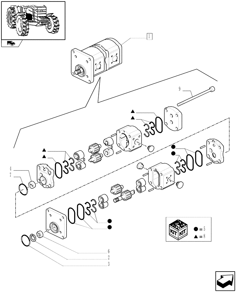 Схема запчастей Case IH FARMALL 65C - (1.42.0/ B) - HYDRAULIC PUMP - BREAKDOWN - C5996 (04) - FRONT AXLE & STEERING