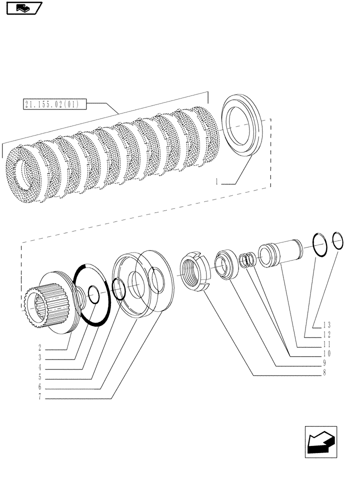 Схема запчастей Case IH MAGNUM 190 - (21.155.02[02]) - 4WD ENGAGEMENT CLUTCH CONTROL, SPLINED HUB (21) - TRANSMISSION