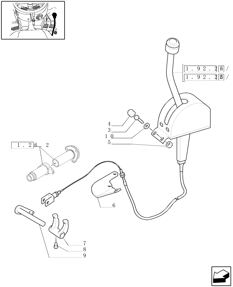 Схема запчастей Case IH JX95 - (1.92.26/01) - (VAR.000) SINGLE LEVER PTO - PTO CONTROLS (10) - OPERATORS PLATFORM/CAB