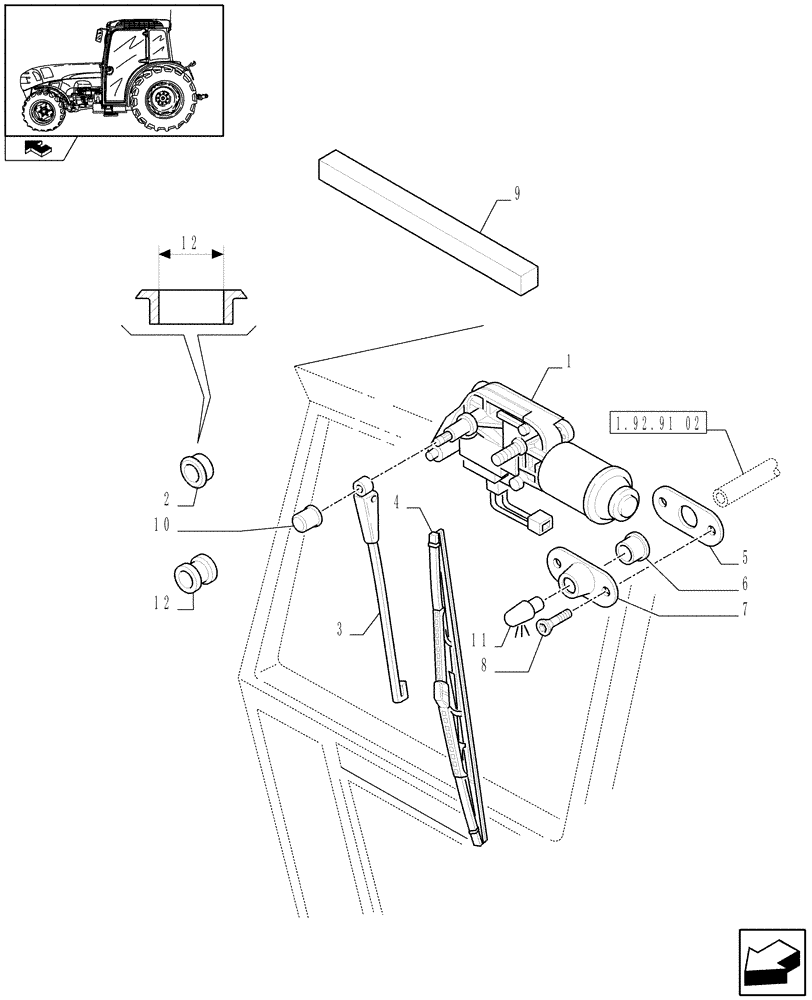 Схема запчастей Case IH FARMALL 105V - (1.92.91[01]) - CAB - WINDSCREEN WIPER FRONT (10) - OPERATORS PLATFORM/CAB