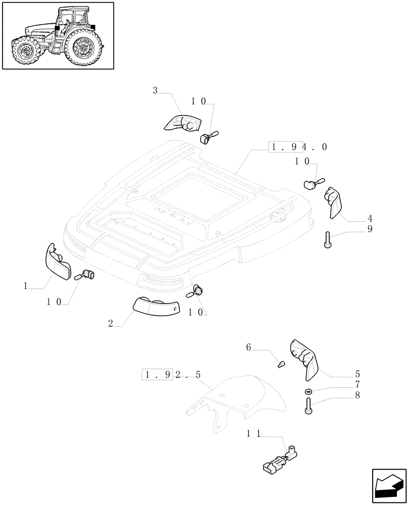 Схема запчастей Case IH JX80U - (1.91.7[02]) - CAB - LIGHTING & PARTS (10) - OPERATORS PLATFORM/CAB