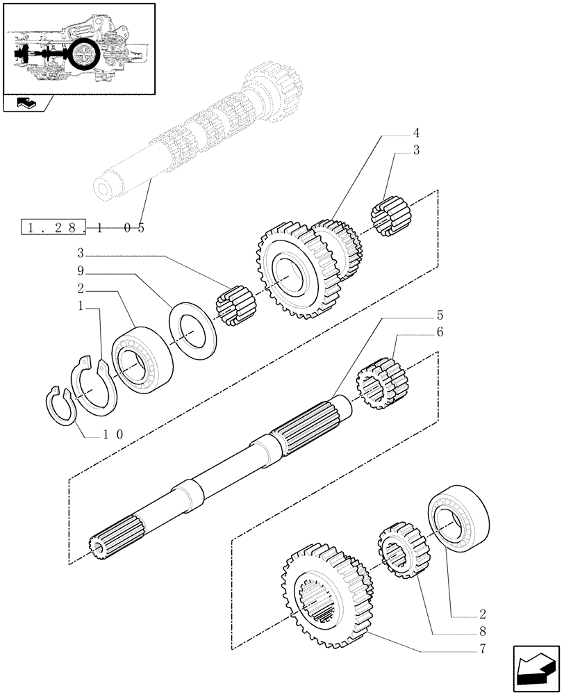 Схема запчастей Case IH FARMALL 75N - (1.32.1[02]) - CENTRAL REDUCTION GEARS AND BEVEL GEAR PAIR (03) - TRANSMISSION