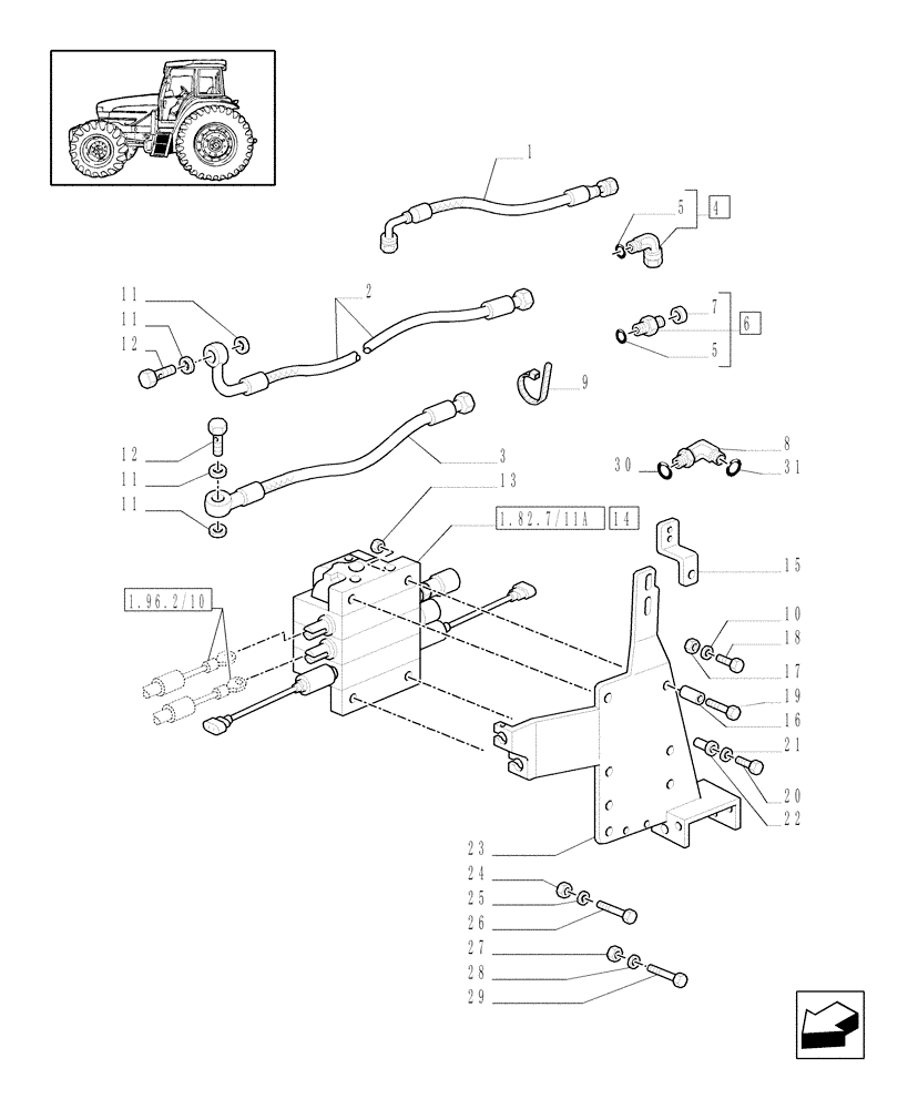 Схема запчастей Case IH MXM190 - (1.82.7/12[02]) - (VAR.245/1) 3 CONTROL VALVES WITH JOYSTICK WITH SPRUNG CAB - PIPES (07) - HYDRAULIC SYSTEM