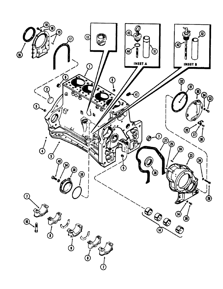 Схема запчастей Case IH 1060 - (408) - CYLINDER BLOCK ASSEMBLY, (284) SPARK IGNITION ENGINE, USED PRIOR TO ENGINE SERIAL NUMBER 2174225 (10) - ENGINE