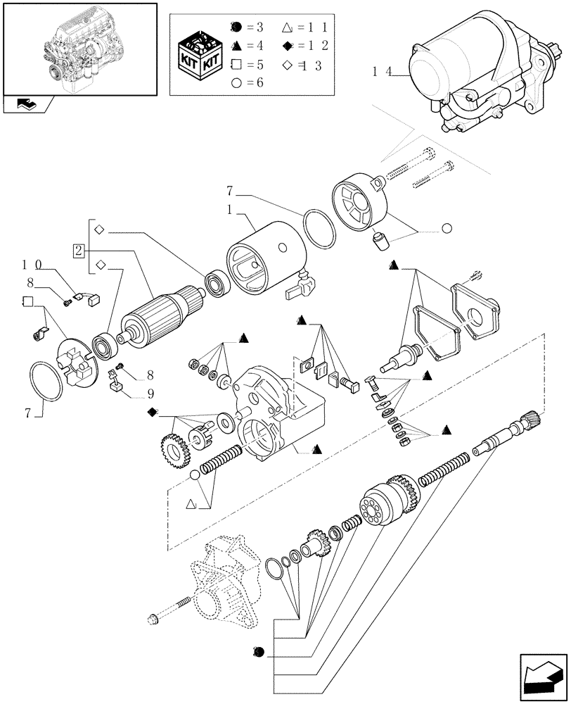 Схема запчастей Case IH F3AE0684P E909 - (0.36.0/ A) - STARTER MOTOR - COMPONENTS (99486046) 