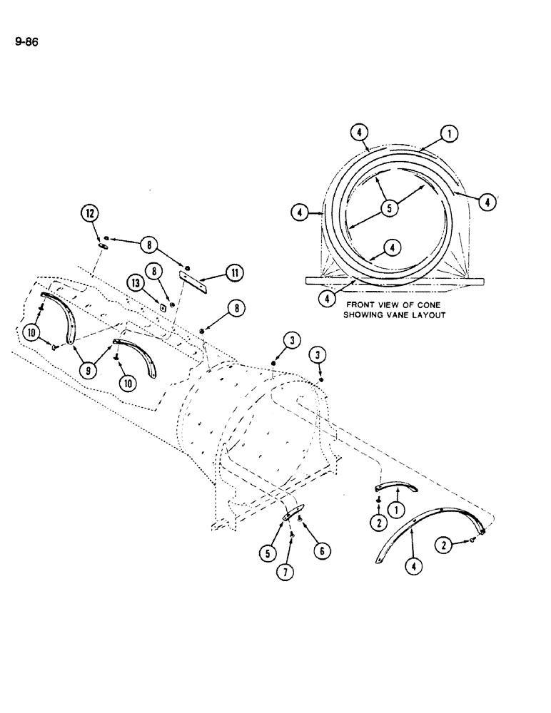 Схема запчастей Case IH 1620 - (9-086) - ROTOR VANES (14) - ROTOR, CONCANVES & SIEVE