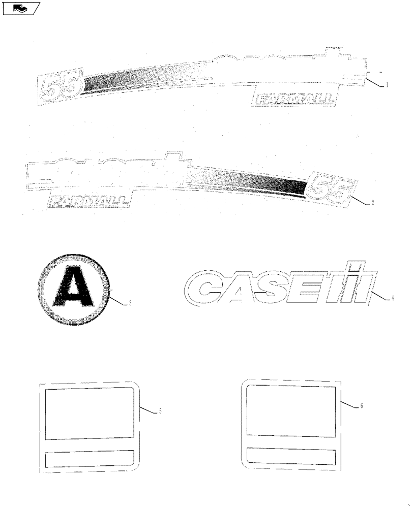 Схема запчастей Case IH FARMALL 55A - (90.108.01[02]) - DECALS - MODEL IDENTIFICATION (90) - PLATFORM, CAB, BODYWORK AND DECALS