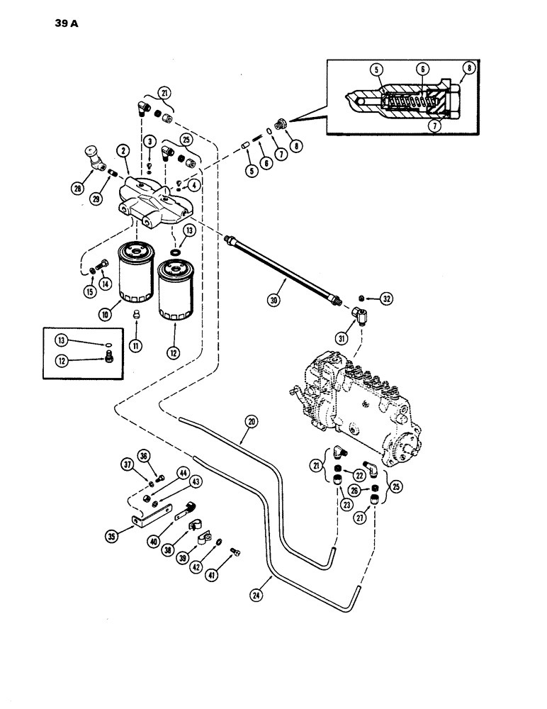 Схема запчастей Case IH 1170 - (039A) - FUEL INJECTION FILTER SYSTEM, (451) DIESEL ENGINE, USED PRIOR TO ENG. SER. NO. 2323001 (03) - FUEL SYSTEM