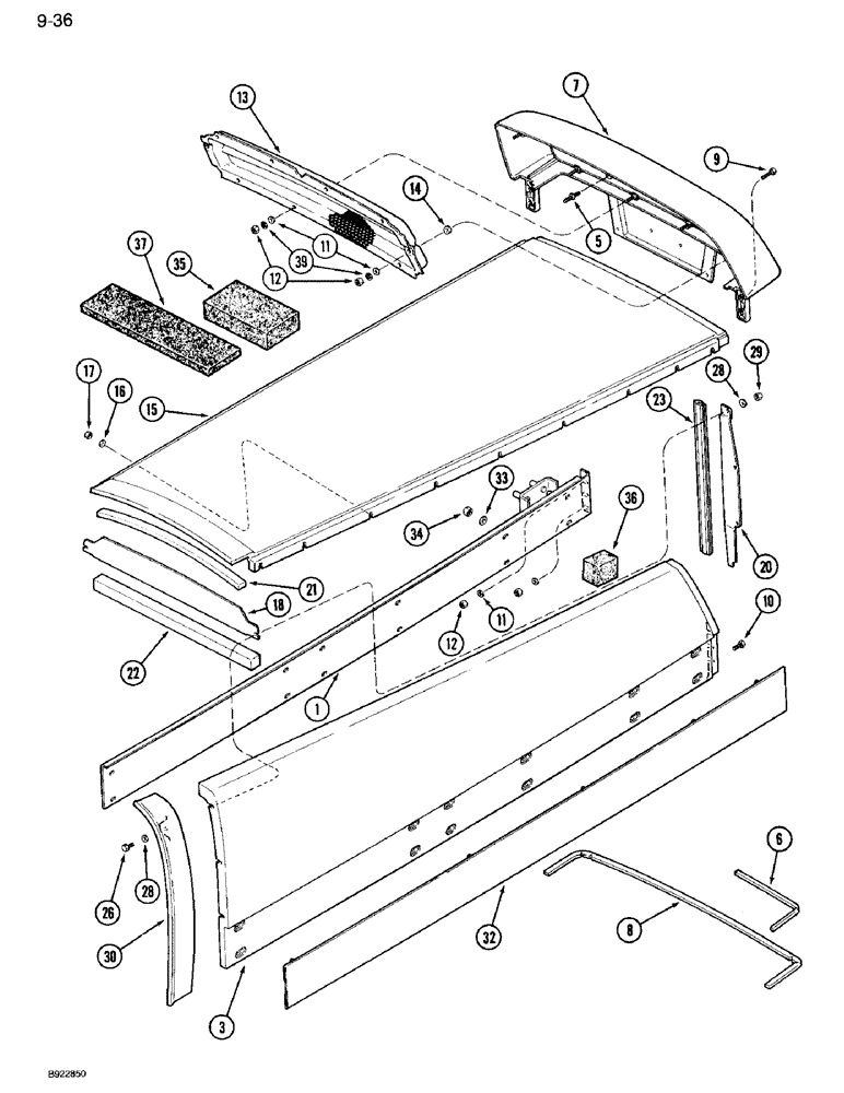 Схема запчастей Case IH 7110 - (9-036) - HOOD, UPPER SIDE PANELS, AND UPPER GRILLE (09) - CHASSIS/ATTACHMENTS