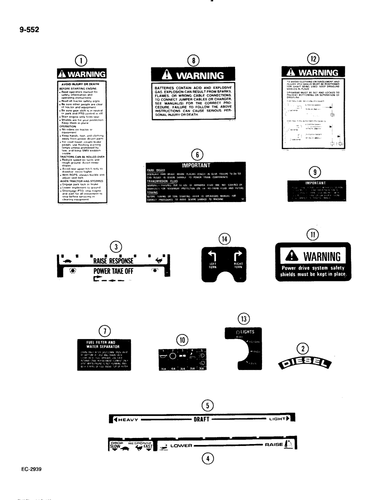 Схема запчастей Case IH 885 - (9-552) - DECALS, WARNING/CAUTION (09) - CHASSIS/ATTACHMENTS