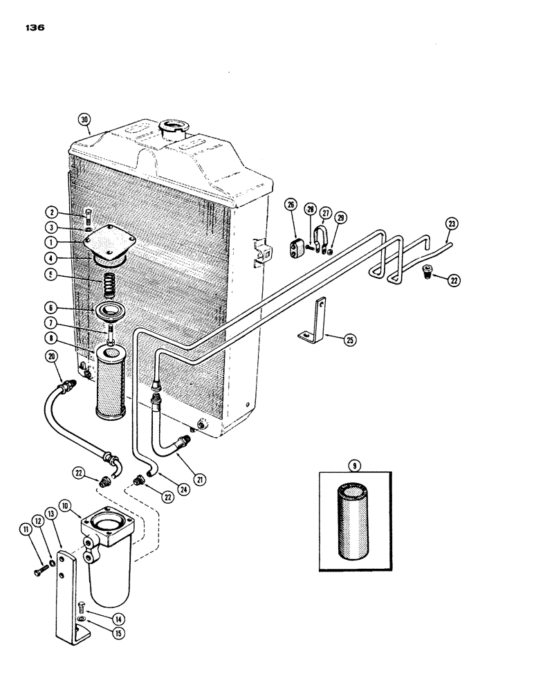 Схема запчастей Case IH 430 - (136) - OIL FILTER AND COOLING TUBES, CASE-O-MATIC DRIVE (06) - POWER TRAIN