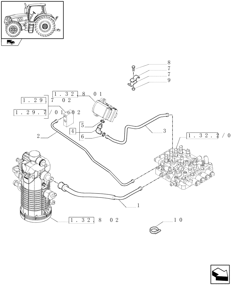 Схема запчастей Case IH PUMA 140 - (1.29.7/02[01]) - FULL POWER-SHIFT TRANS. 18X6 AND 19X6 - CLUTCH BOX TOP COVER LUBRICATION PIPES (VAR.330285) (03) - TRANSMISSION