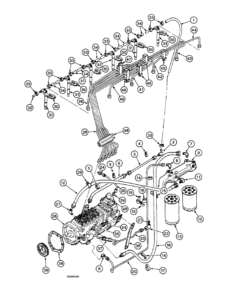 Схема запчастей Case IH DTI-466C - (9E-120) - FUEL INJECTION PUMP AND CONNECTIONS, ROBERT BOSCH MODEL MW 