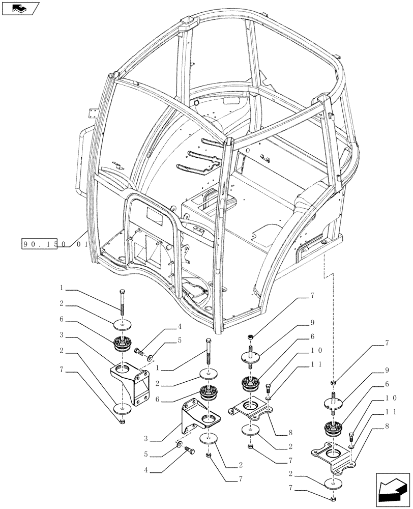 Схема запчастей Case IH FARMALL 75C - (90.150.13) - CAB SUPPORTS - W/CAB (90) - PLATFORM, CAB, BODYWORK AND DECALS
