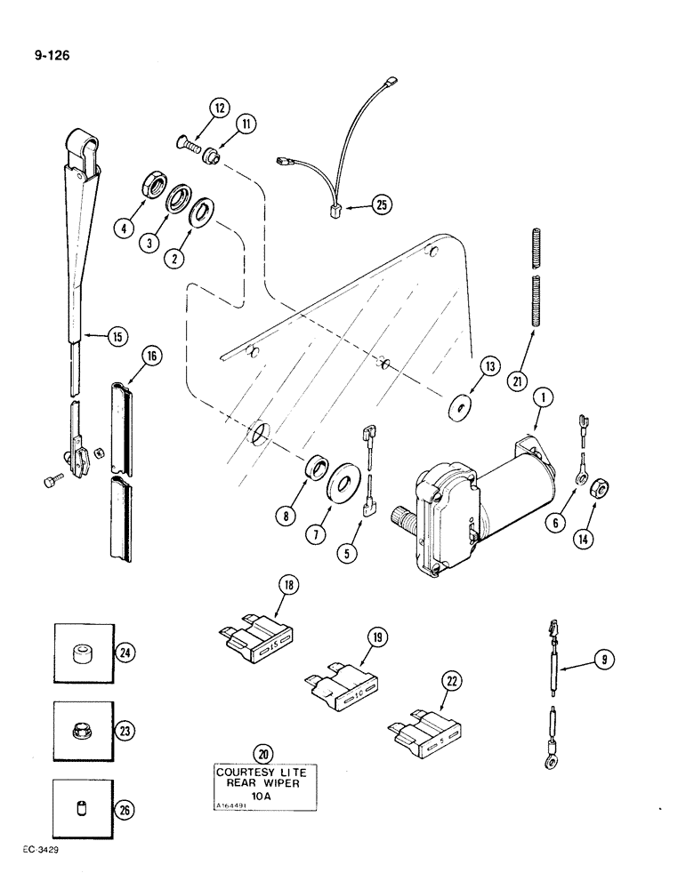 Схема запчастей Case IH 1896 - (9-126) - REAR WINDOW WIPER (09) - CHASSIS/ATTACHMENTS