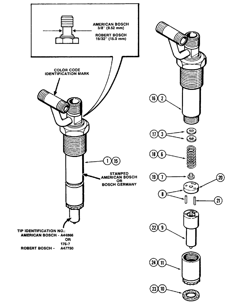 Схема запчастей Case IH 4690 - (3-062) - FUEL INJECTOR NOZZLE, 504BDTI DIESEL ENGINE, ORANGE COLOR CODE INDENTIFICATION (03) - FUEL SYSTEM