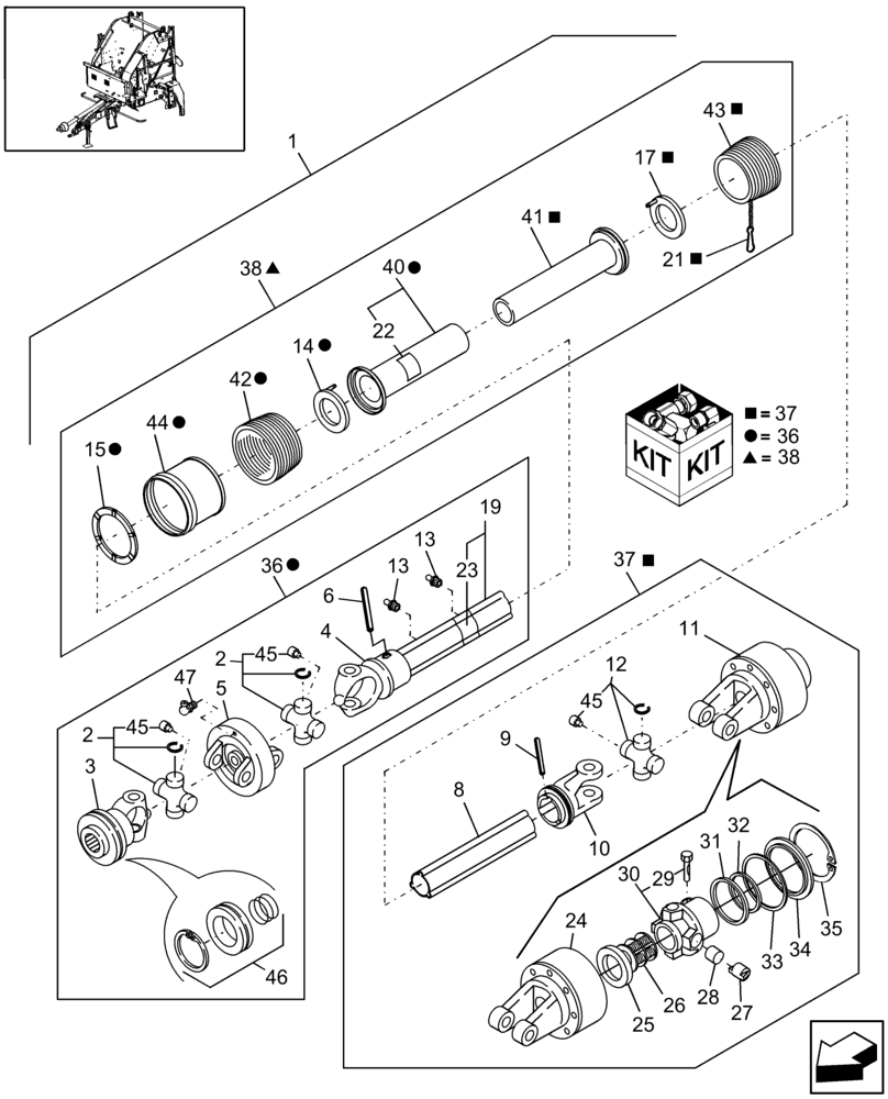 Схема запчастей Case IH RBX453 - (01.51) - POWER TAKE OFF, 540 RPM, CUT-OUT CLUTCH, NORTH AMERICA, P.I.N. Y6N016414 & AFTER (01) - POWER TAKE OFF