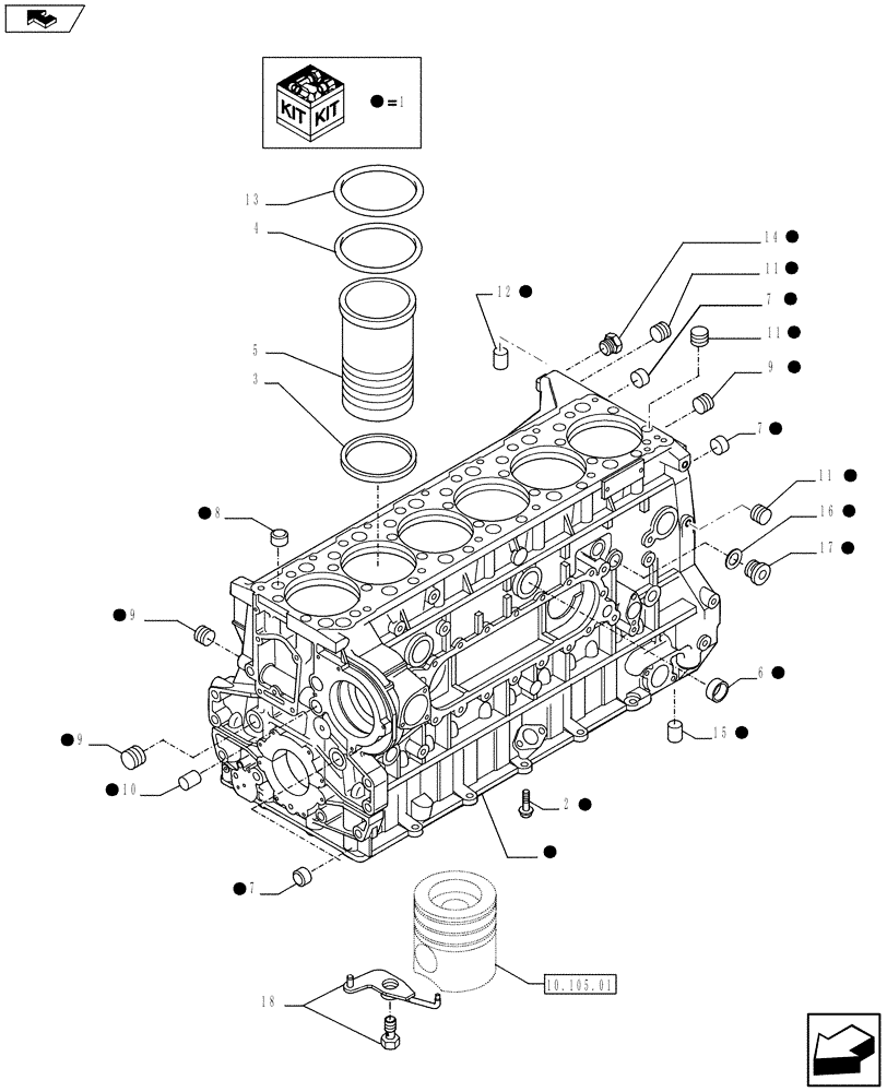 Схема запчастей Case IH F3AFE613A A003 - (10.001.02[01]) - CYLINDER BLOCK & RELATED PARTS (504137348 - 504071143 - 504155444) (10) - ENGINE