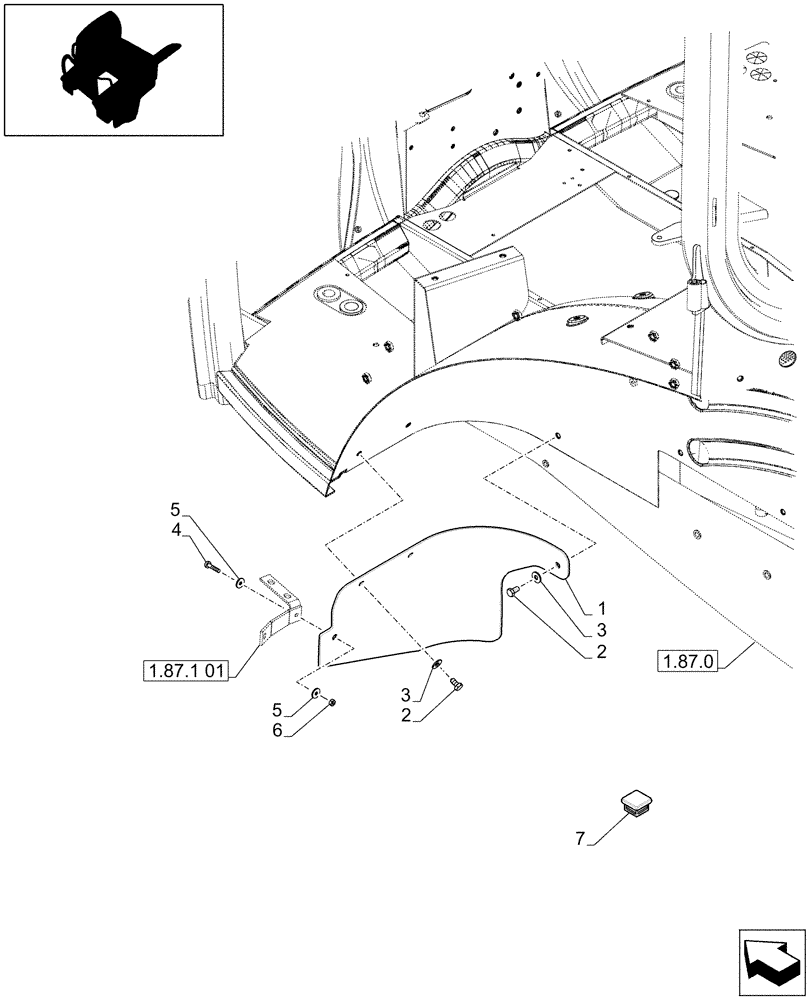 Схема запчастей Case IH MAXXUM 100 - (1.87.1[02]) - REAR FENDERS - MUDGUARD, LH - L/CAB (08) - SHEET METAL