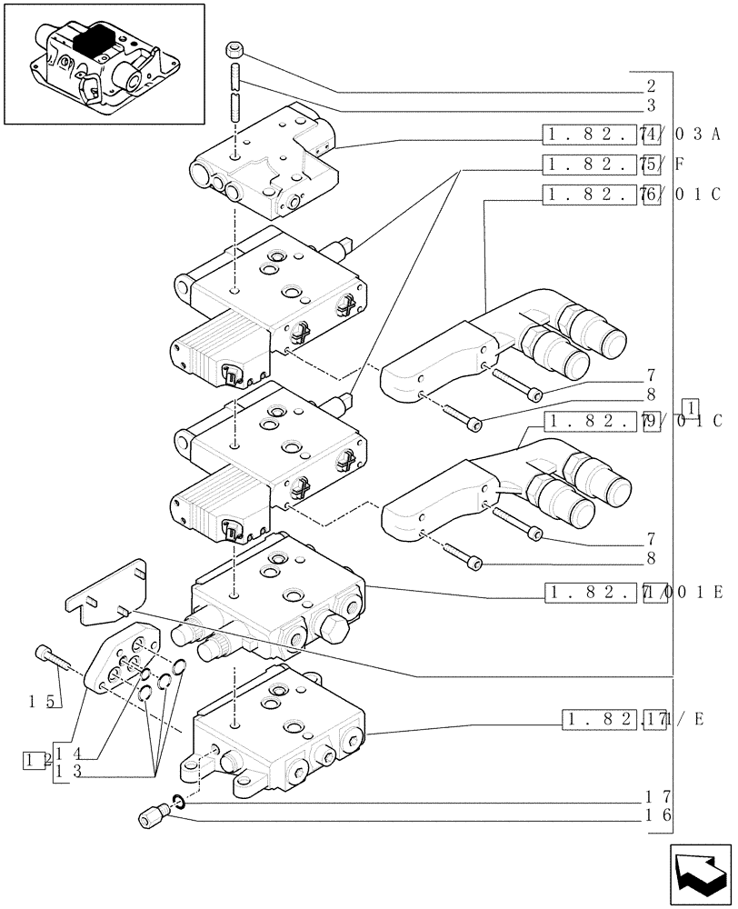 Схема запчастей Case IH MAXXUM 140 - (1.82.7/03[02]) - 2 REAR ELECTRO-HYDRAULIC CONTROL VALVES FOR CCLS PUMP (113 L/MIN) AND EDC (VAR.390853 / 743744) (07) - HYDRAULIC SYSTEM