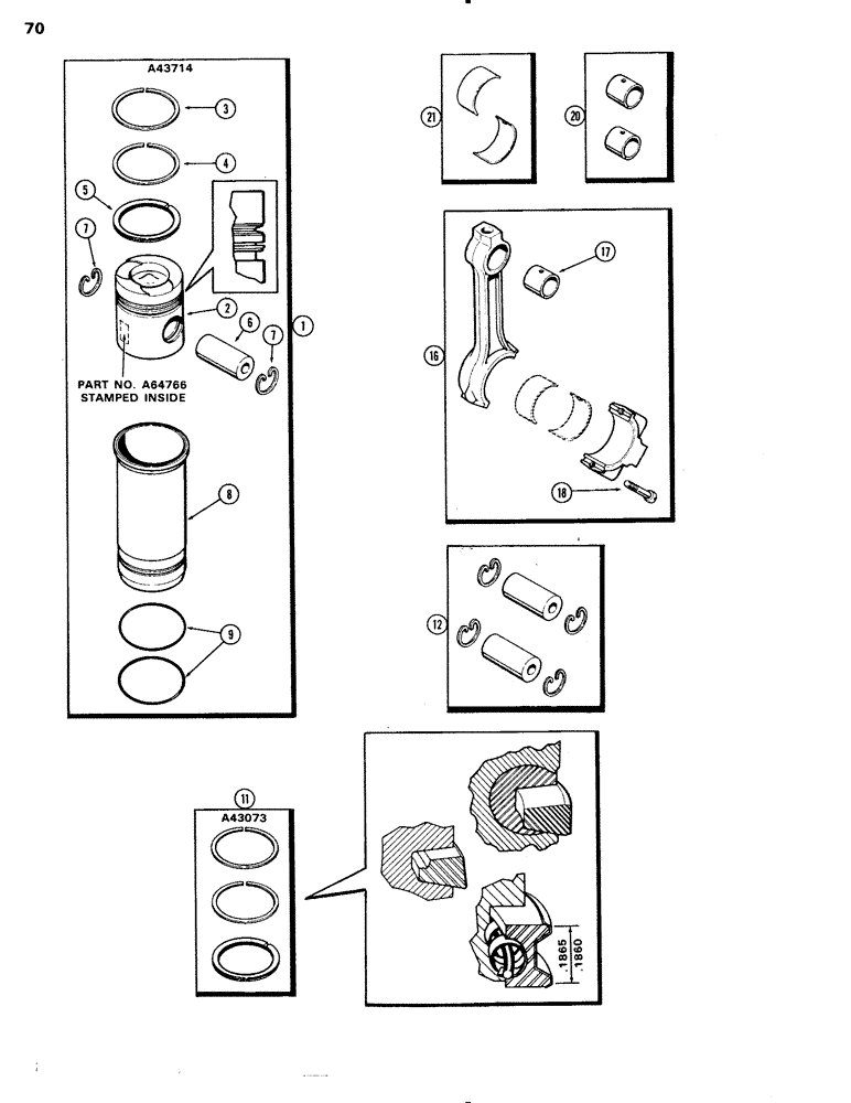 Схема запчастей Case IH 451BD - (070) - PISTON ASSEMBLY AND CONNECTING RODS, ENGINE LESS FUEL DEVICE, 451BD NATRUALLY ASPIRATED ENGINES (02) - ENGINE