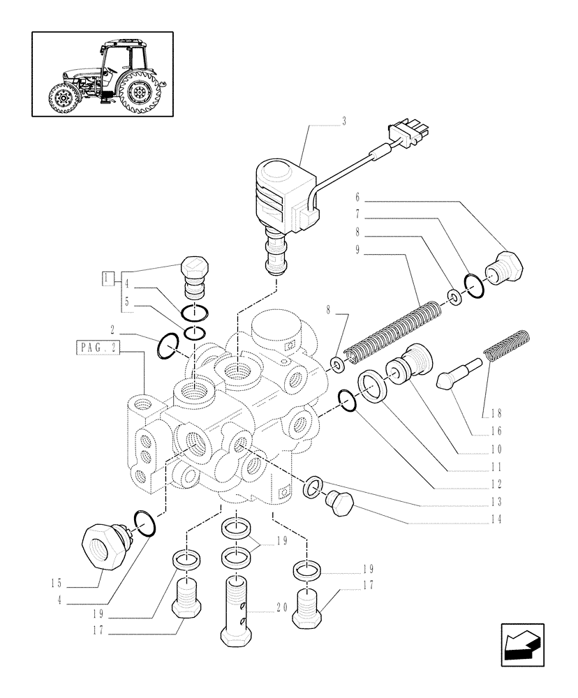 Схема запчастей Case IH JX1085C - (1.33.2/02[01]) - (VAR.326) REAR ELECTROHYDRAULIC DIFF. LOCK - SOLENOID VALVE - C5737 (04) - FRONT AXLE & STEERING