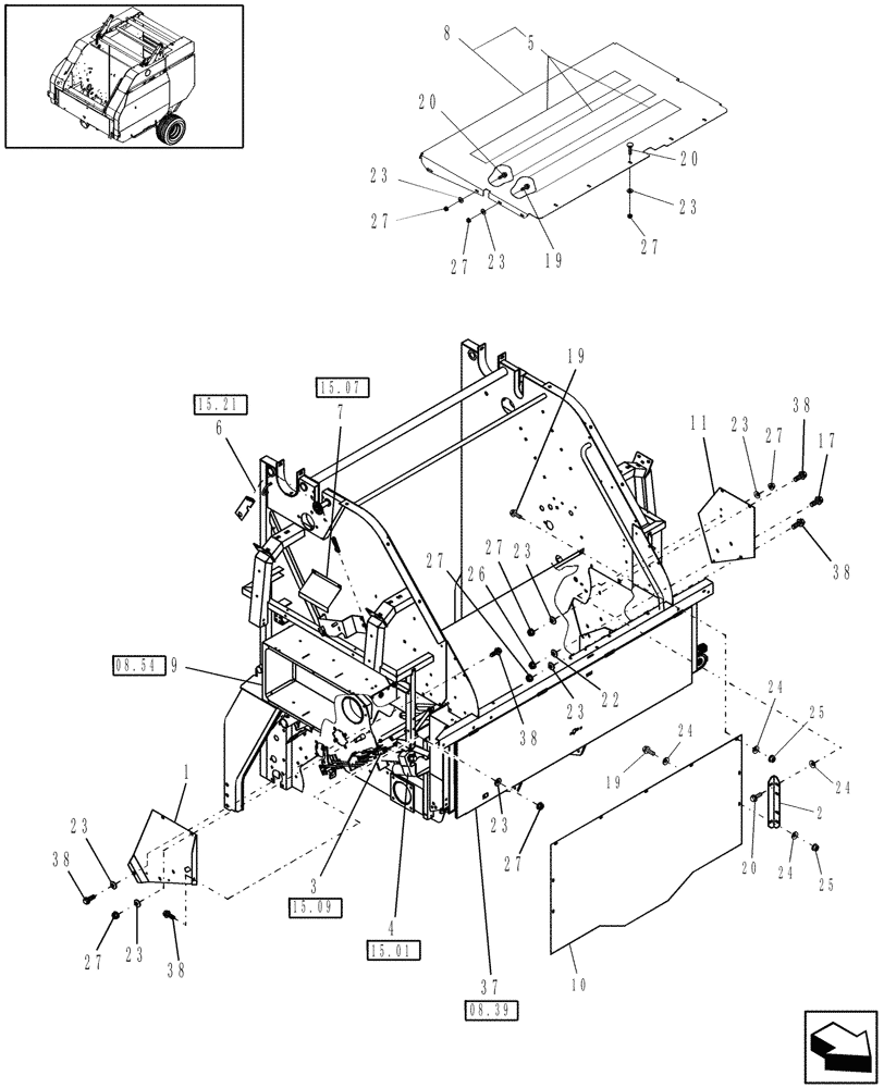 Схема запчастей Case IH RB454 - (15.03[2]) - ELECTRIC TWINE WRAP, SHIELDS, EUROPE & R.O.W. (15) - KNOTTER /WRAPPER