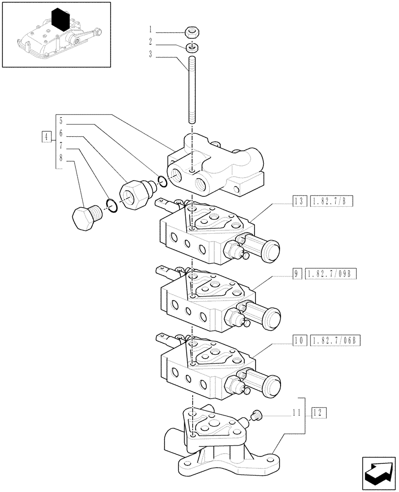 Схема запчастей Case IH JX1085C - (1.82.7/09[04]) - (VAR.195) 3 REAR REMOTE VALVES FOR MDC - CONTROL VALVES - D5484 (07) - HYDRAULIC SYSTEM