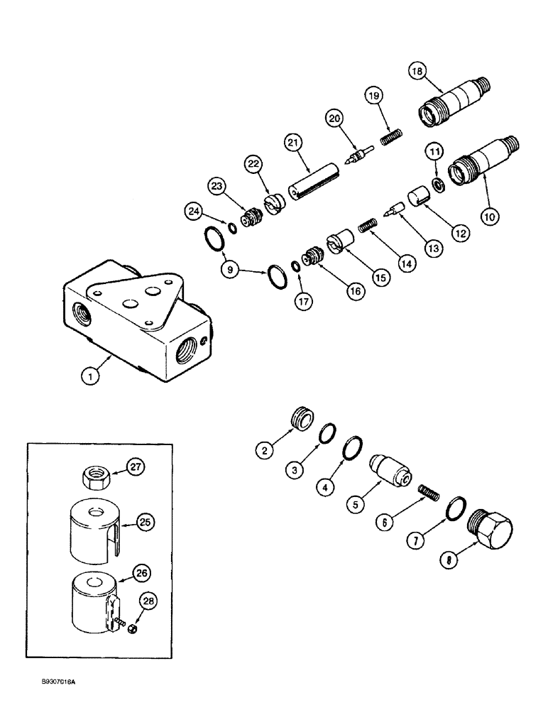 Схема запчастей Case IH 1688 - (8-46) - UNLOAD/SINGLE BI-DIRECTIONAL VALVE ASSEMBLY, FOR REEL LIFT (07) - HYDRAULICS