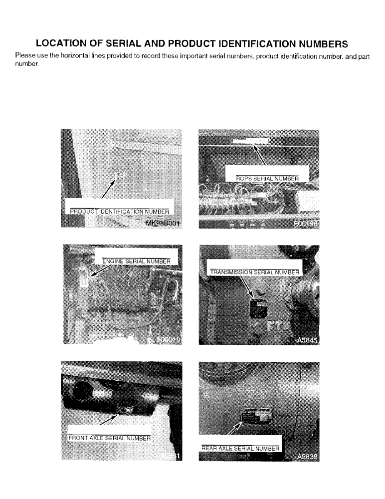 Схема запчастей Case IH 9310 - (1-002) - LOCATION OF SERIAL AND PRODUCT IDENTIFICATION NUMBERS (00) - PICTORIAL INDEX