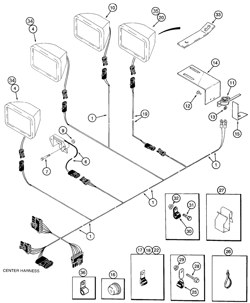 Схема запчастей Case IH 2388 - (04-19) - HARNESS - GRAIN TANK AND UNLOADER LAMP (06) - ELECTRICAL