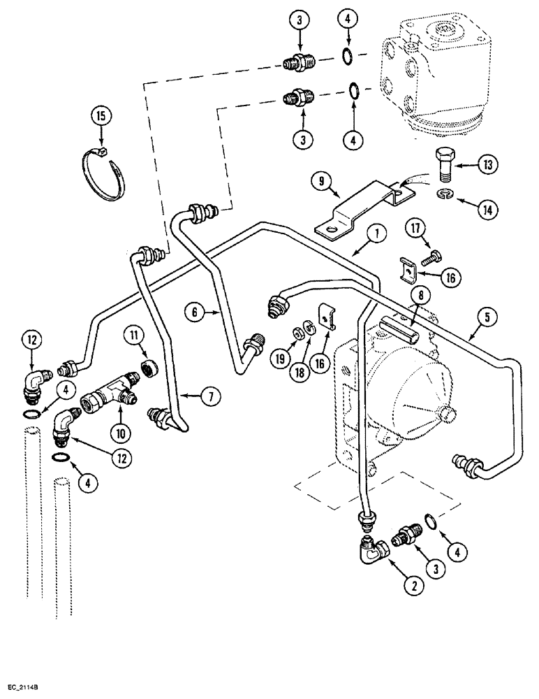 Схема запчастей Case IH 3220 - (5-012) - POWER STEERING TUBES, REAR, 2 WHEEL DRIVE TRACTOR WITHOUT CAB (05) - STEERING