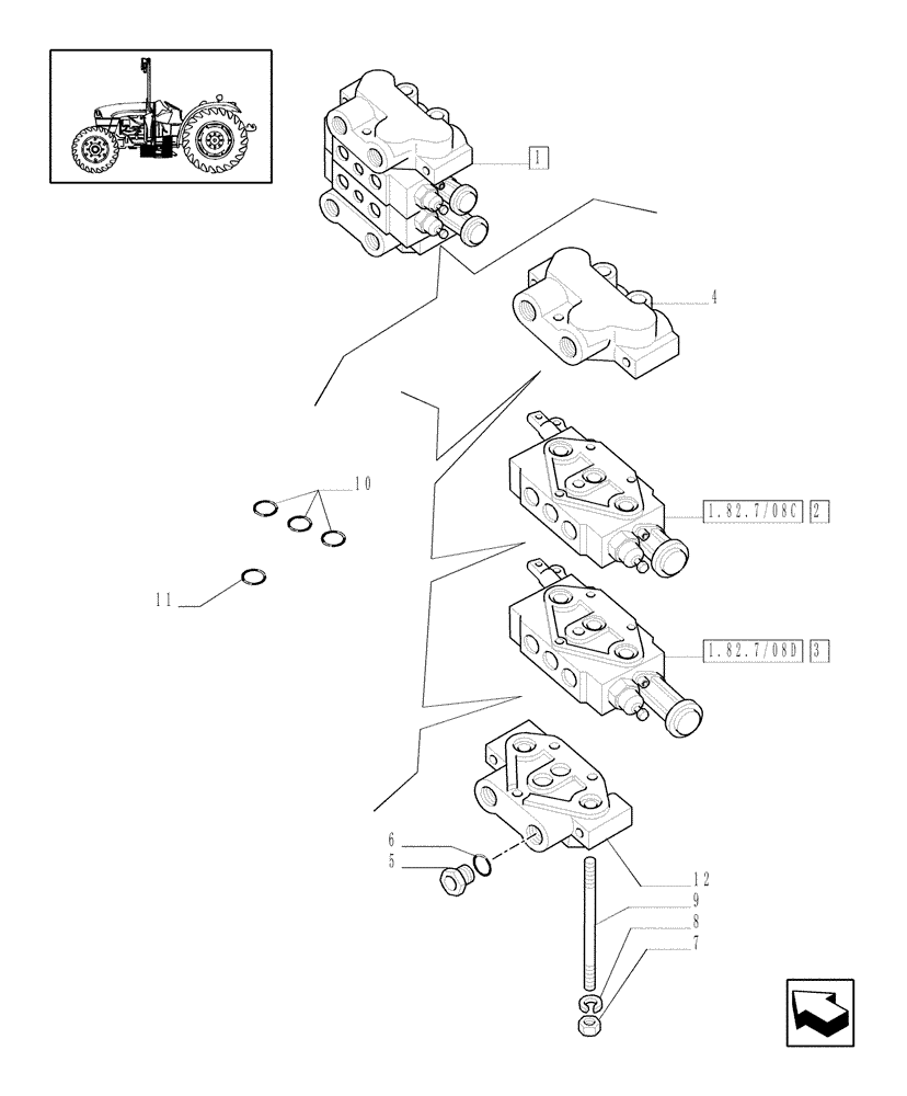 Схема запчастей Case IH JX1095C - (1.82.7/08[06]) - (VAR.124-125-157-159) 2 MID-MOUNT REMOTE VALVES WITH JOYSTICK - REMOTE VALVES - D5484 (07) - HYDRAULIC SYSTEM