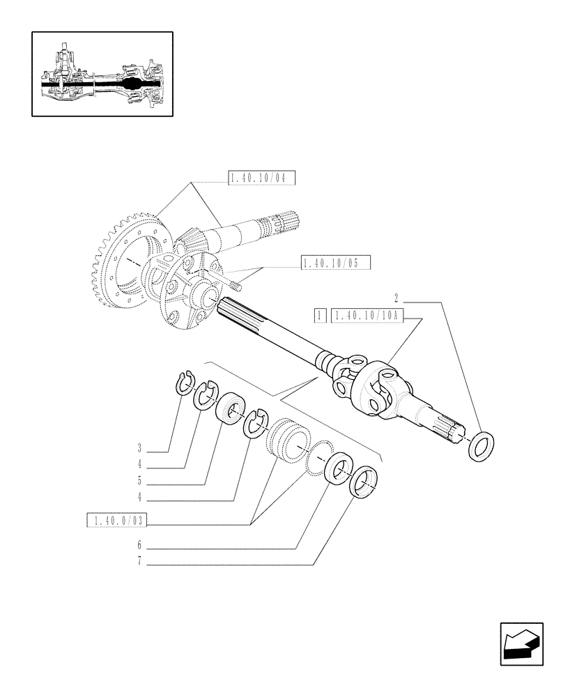 Схема запчастей Case IH JX1070U - (1.40.10/10) - (VAR.500-501) FRONT AXLE CLASS 1 WITH SECOND STEERING CYLINDER AND HYDR. LOCK - AXLE SHAFTS (04) - FRONT AXLE & STEERING