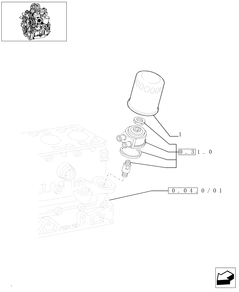 Схема запчастей Case IH JX1075N - (0.30.2/01) - OIL FILTER (01) - ENGINE