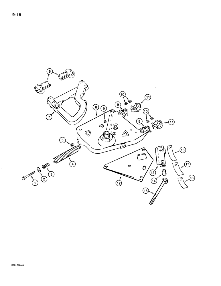 Схема запчастей Case IH 1300 - (9-18) - PIVOT FRAME, BREAKAWAY ARM AND LATCH SUPPORT PLATE (09) - CHASSIS/ATTACHMENTS