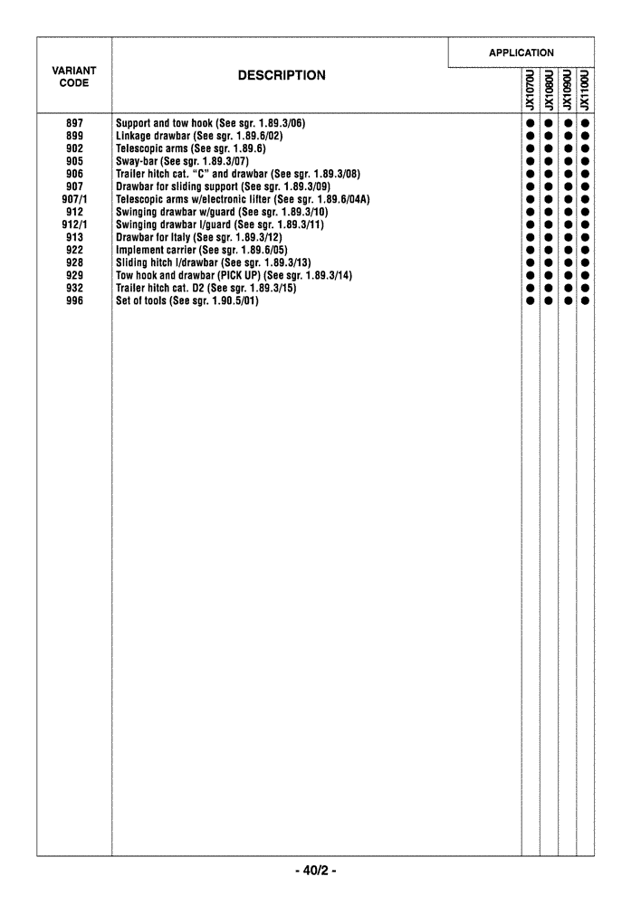 Схема запчастей Case IH JX1100U - (0.0040/02) - VARIATION (00) - GENERAL