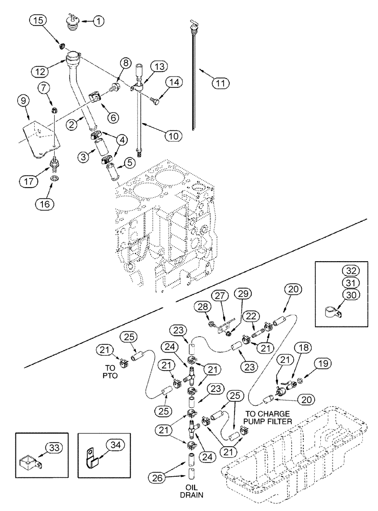 Схема запчастей Case IH 2388 - (02-30) - OIL SYSTEM ENGINE - OIL FILL TUBE - OIL DRAIN SYSTEM (01) - ENGINE