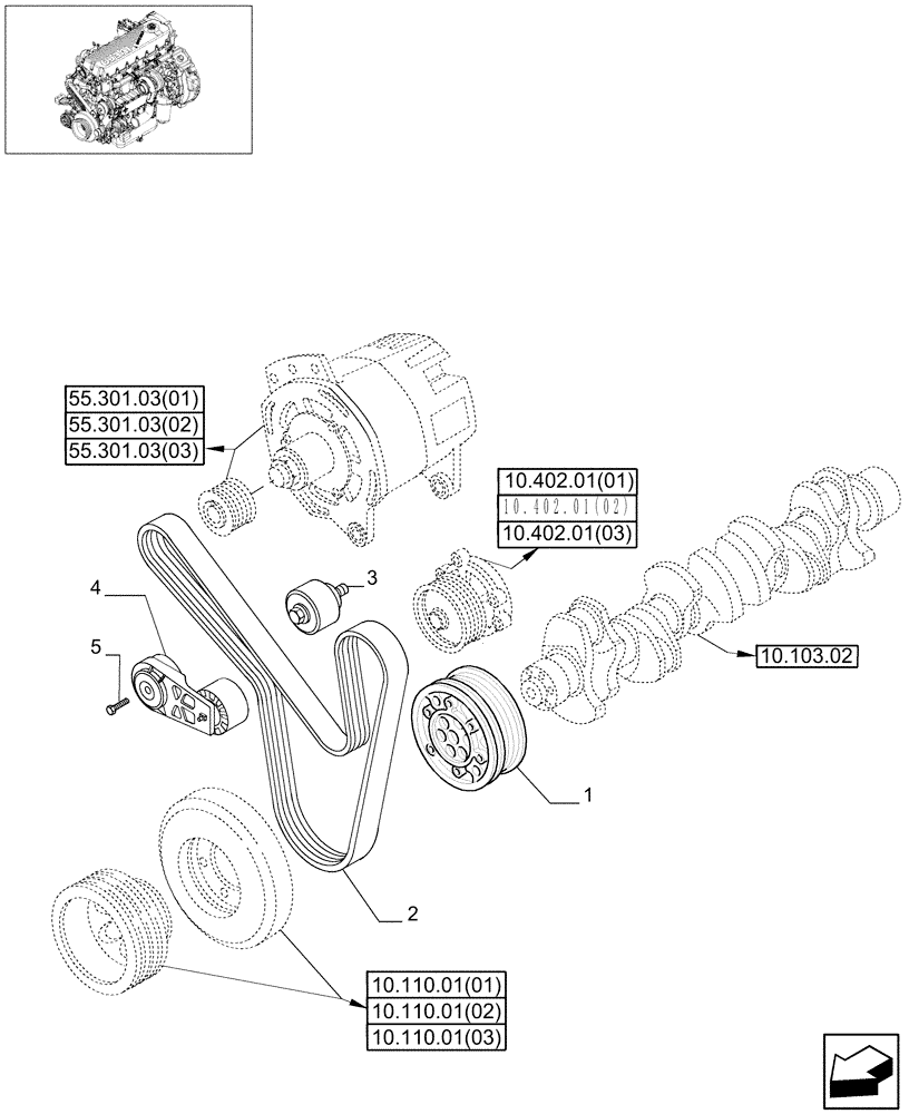 Схема запчастей Case IH 9120 - (10.103.07[02]) - DRIVE BELT & CRANKSHAFT PULLEY - 9120 (10) - ENGINE