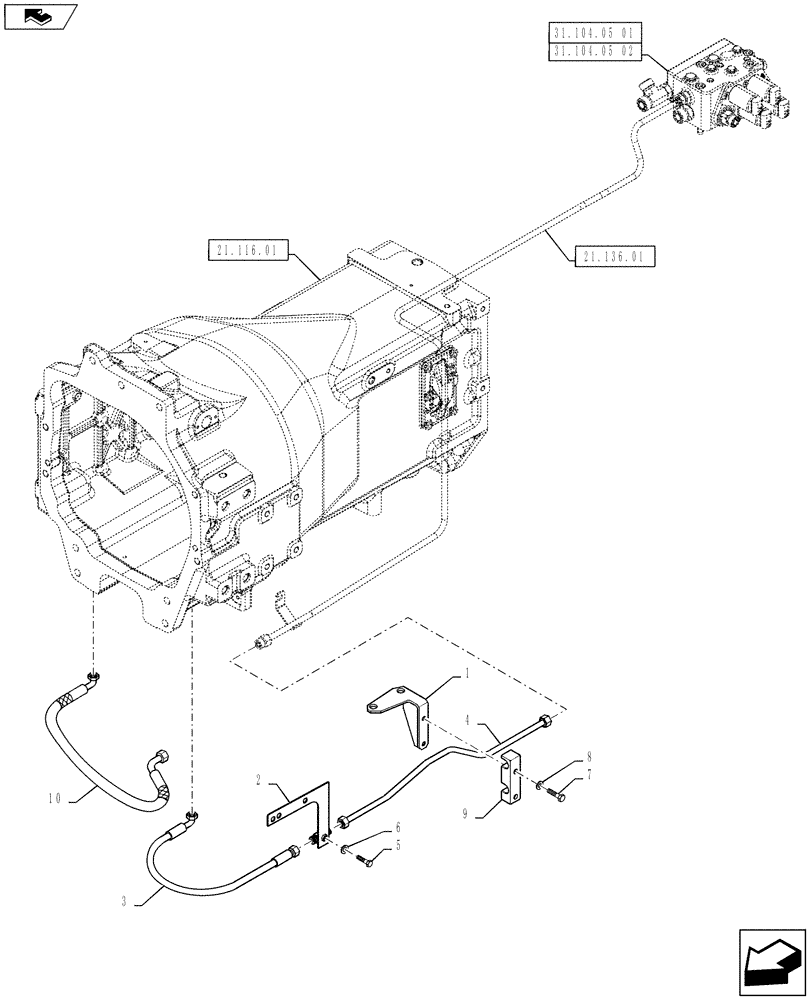 Схема запчастей Case IH PUMA 130 - (25.102.18) - DIFFERENTIAL LOCK LINES - 4WD FRONT AXLE (25) - FRONT AXLE SYSTEM