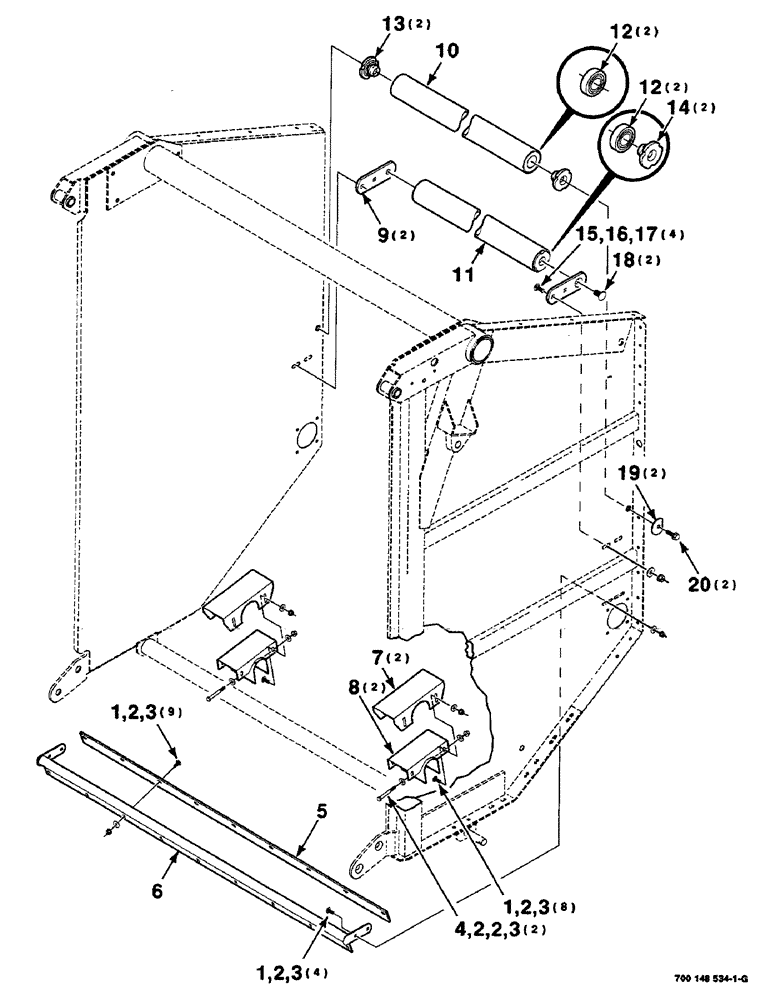 Схема запчастей Case IH RS551 - (6-06) - TAILGATE SUPPORT ASSEMBLIES, MESH WRAP ONLY (14) - BALE CHAMBER