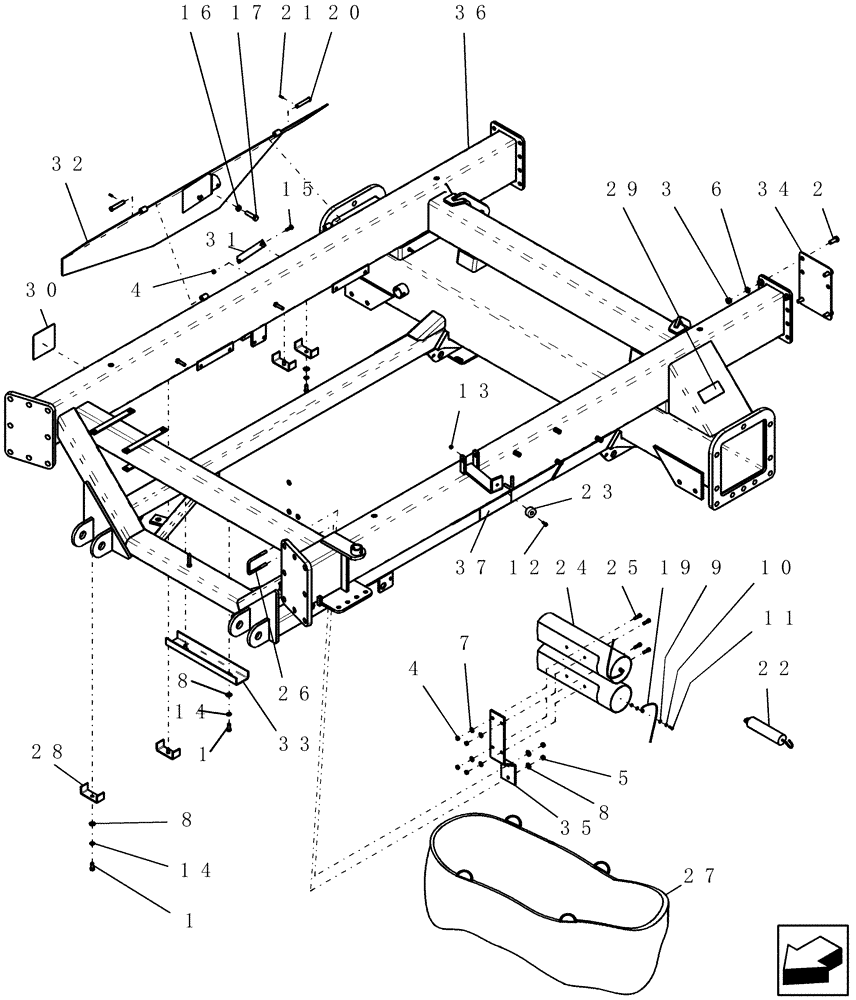 Схема запчастей Case IH ADX2230 - (E.10.B[03]) - REAR FRAME (ASN CBJ0005301) E - Body and Structure