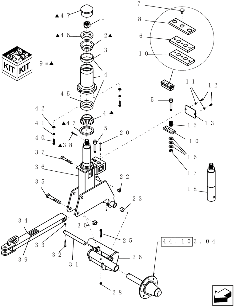 Схема запчастей Case IH 3430 - (44.103.02) - FRONT CASTER ASSEMBLY (3430 MODEL ONLY) (44) - WHEELS