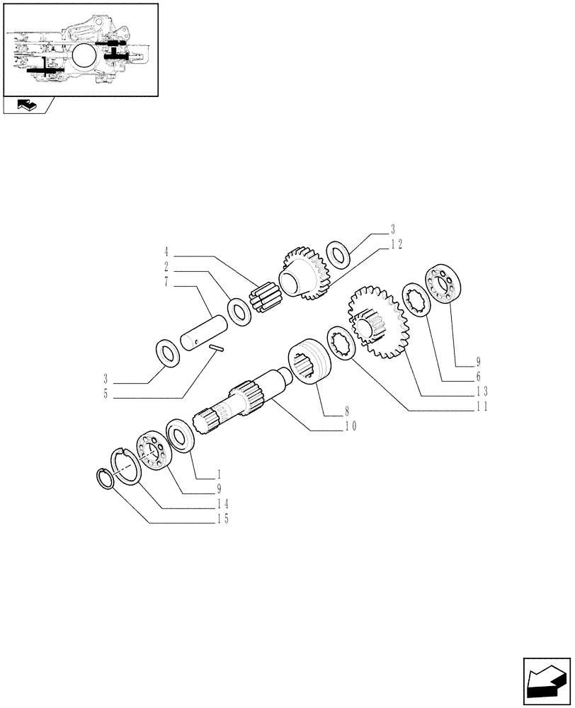 Схема запчастей Case IH FARMALL 90 - (1.33.1/01) - 4WD WATER PROOF TRANSMISSION - TRANSMISSION GEARINGS (VAR.330449) (04) - FRONT AXLE & STEERING